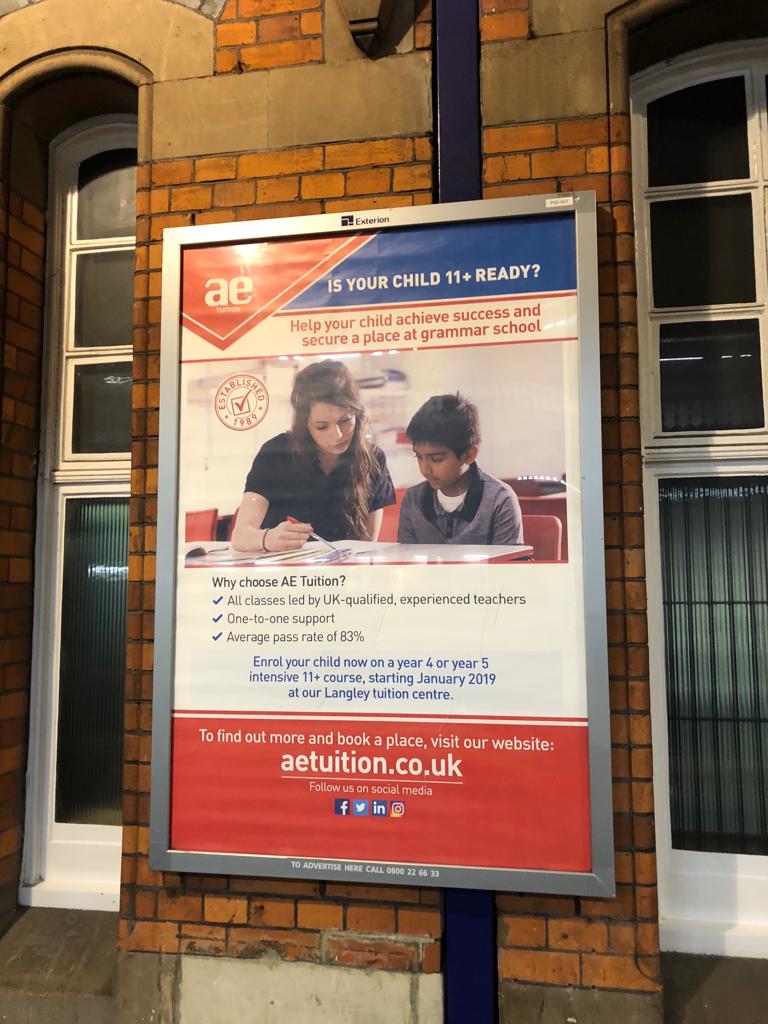 Train station billboard advert for Accelerated Education Tuition
